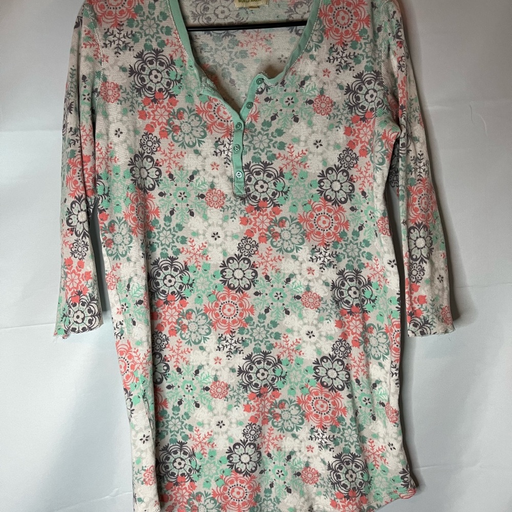 World Market Mint Coral Gray Thermal Henley